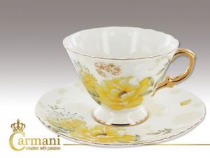Carmani filiżanka + spodek - żółte kwiaty