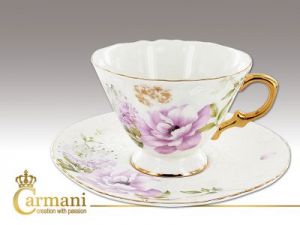 Carmani filiżanka + spodek - fioletowe kwiaty