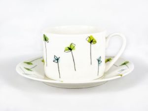 Filiżanka ze spodkiem -Mustard&Cress Straight Teacup&Scr White