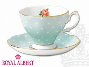 Filiżanka espresso ze spodkiem Gold - Polka Rose - Vintage