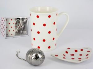 Kubek royal. tea bag i zaparzarka do herbaty Design white with red dots