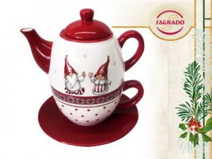Kpl świąteczny czajniczek + filiżanka - Krasnal - Tea for one