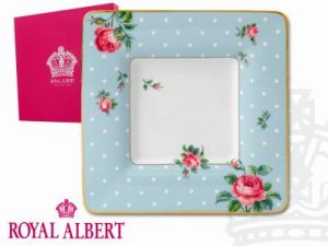 Talerz kwadratowy Gold- Polka Blue