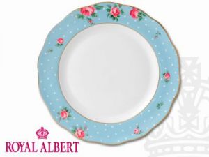 Talerz obiad płytki 27cm Gold- Polka Blue - Vintage